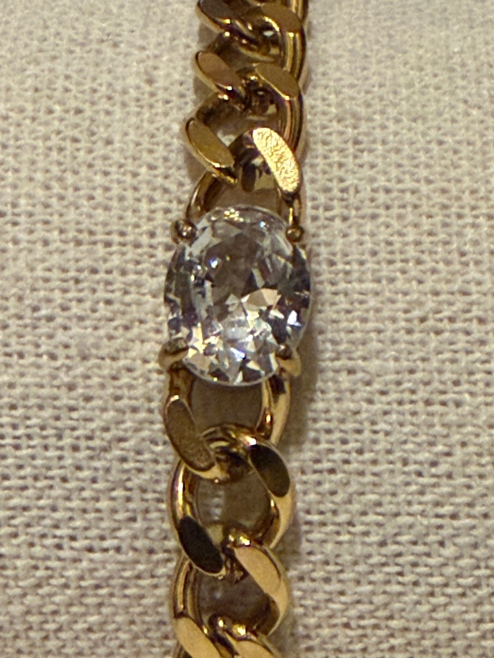 18k gold plated stainless steel Gold-Tone Chain Bracelet with Clear Oval Crystal